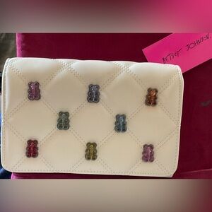 Betsey Johnson Cream Crossbody Bag with Multicolor Gummy Bear Accents, 8x5x2